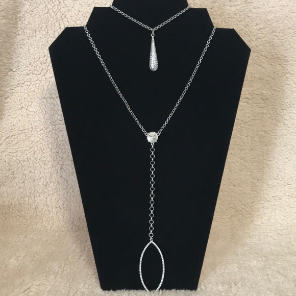 SILVER TONE LONG DOUBLE NECKLACE - Picture 1 of 5